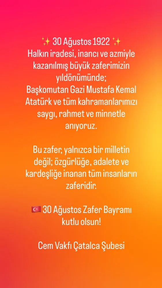 CEM VAKFI 30 AĞUSTOS ZAFER BAYRAMI İLANI 